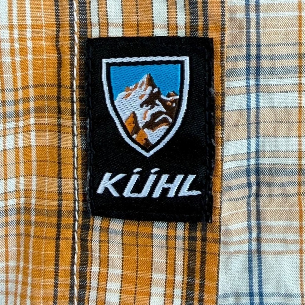 Kuhl Crinkle Linen Blend Hiking Shirt in Gold Plaid Men 2XL Short Sleeve NWOT - Picture 3 of 7